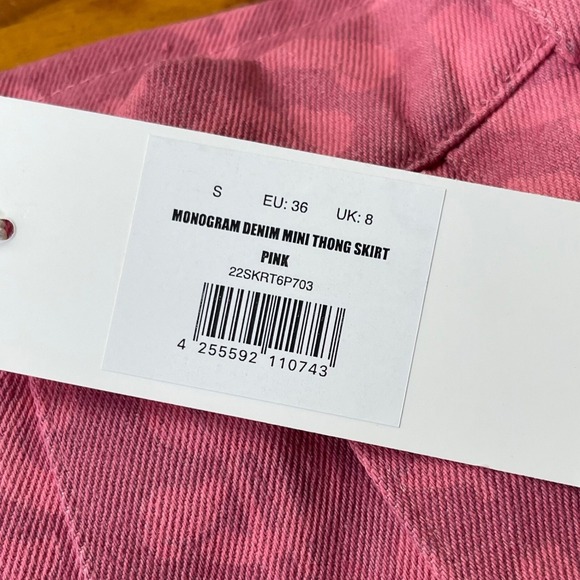 Namilia Monogram Denim Mini Thong Skirt Pink Pleated Micro Mini 22SKRT6P703 S - Picture 6 of 15